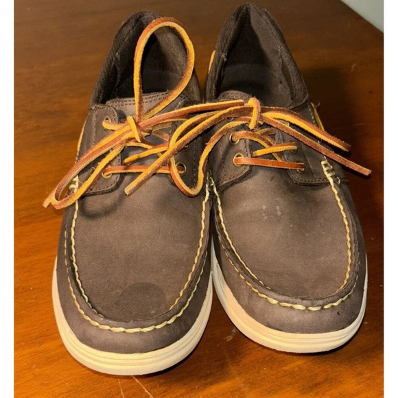 Polo Ralph Lauren Carrick Leather Boat Shoes Men's Size 8D Brown White Preppy - Picture 4 of 11
